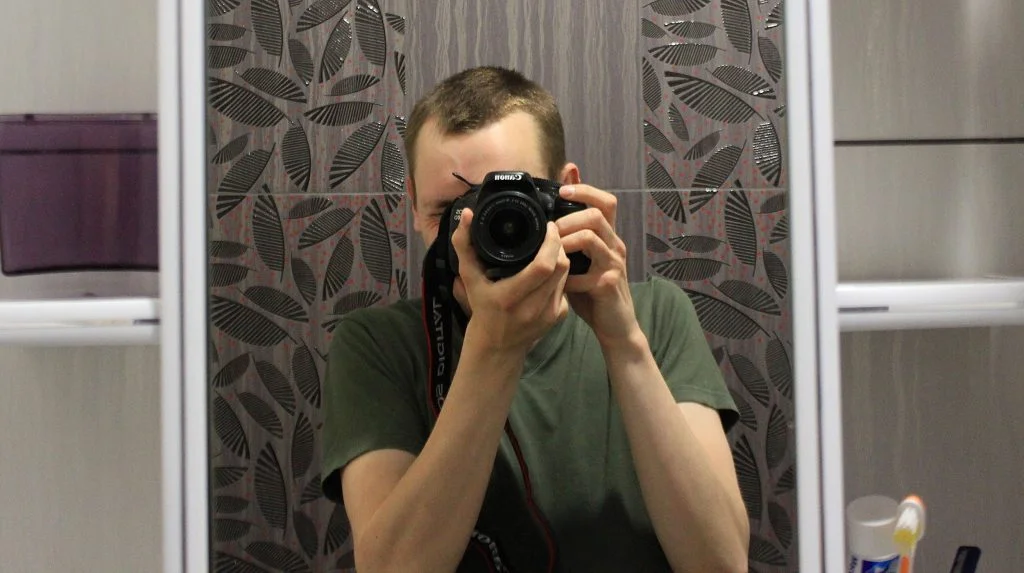 A selfie on a bathroom mirror in Brest, Belarus.