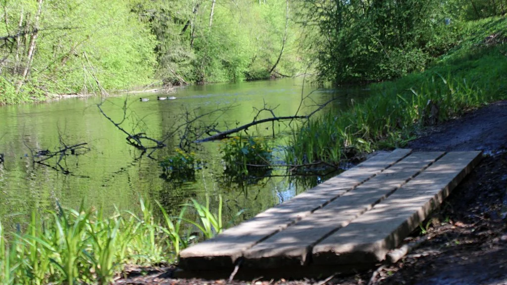 The walking trail of the river Tourujoki in Jyväskylä. / Tourujoen kävelyreitti Jyväskylässä.