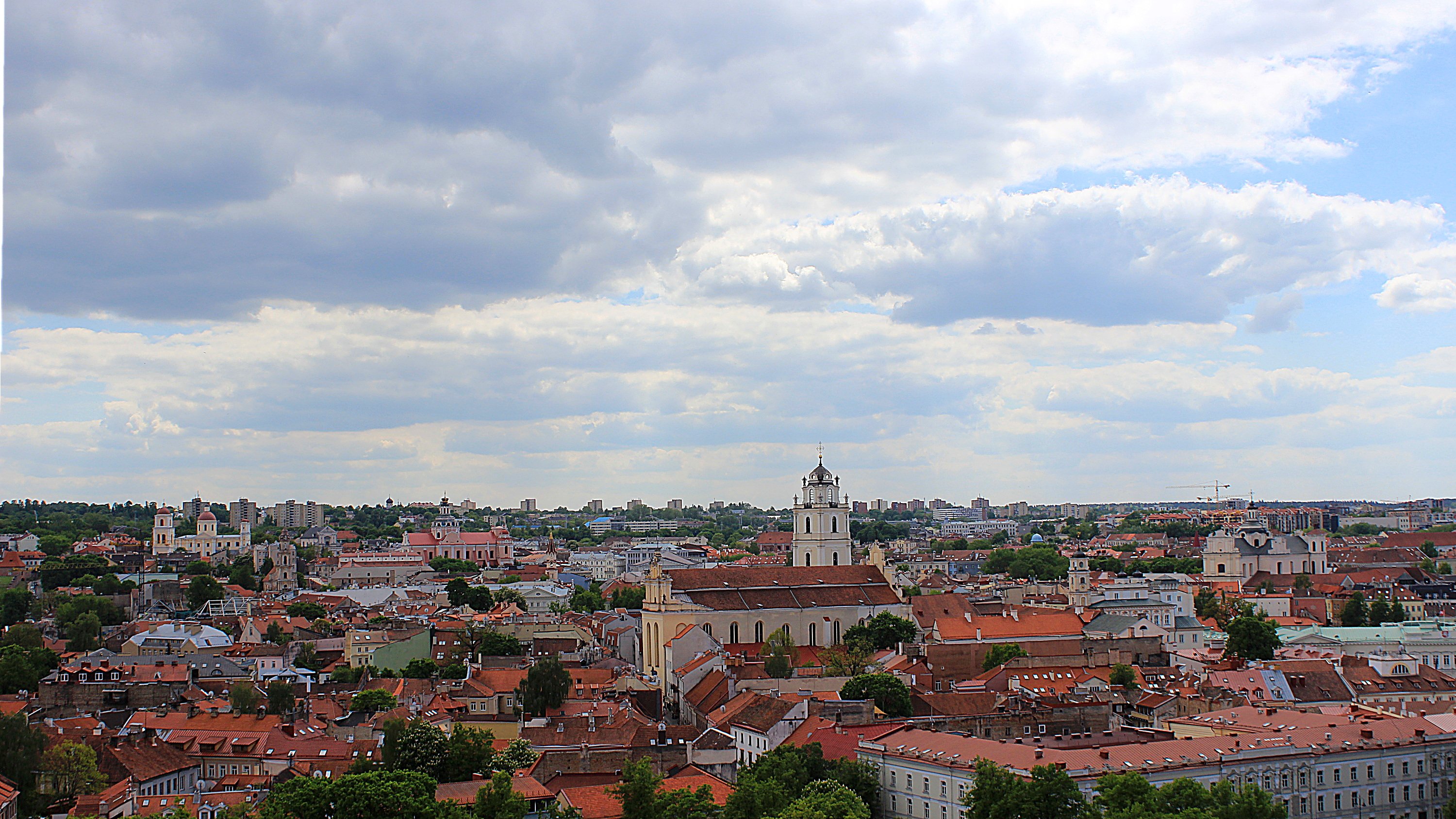 The view from Gediminas Hill to the Old Town of Vilnius. Plenty of old red rooftops.
