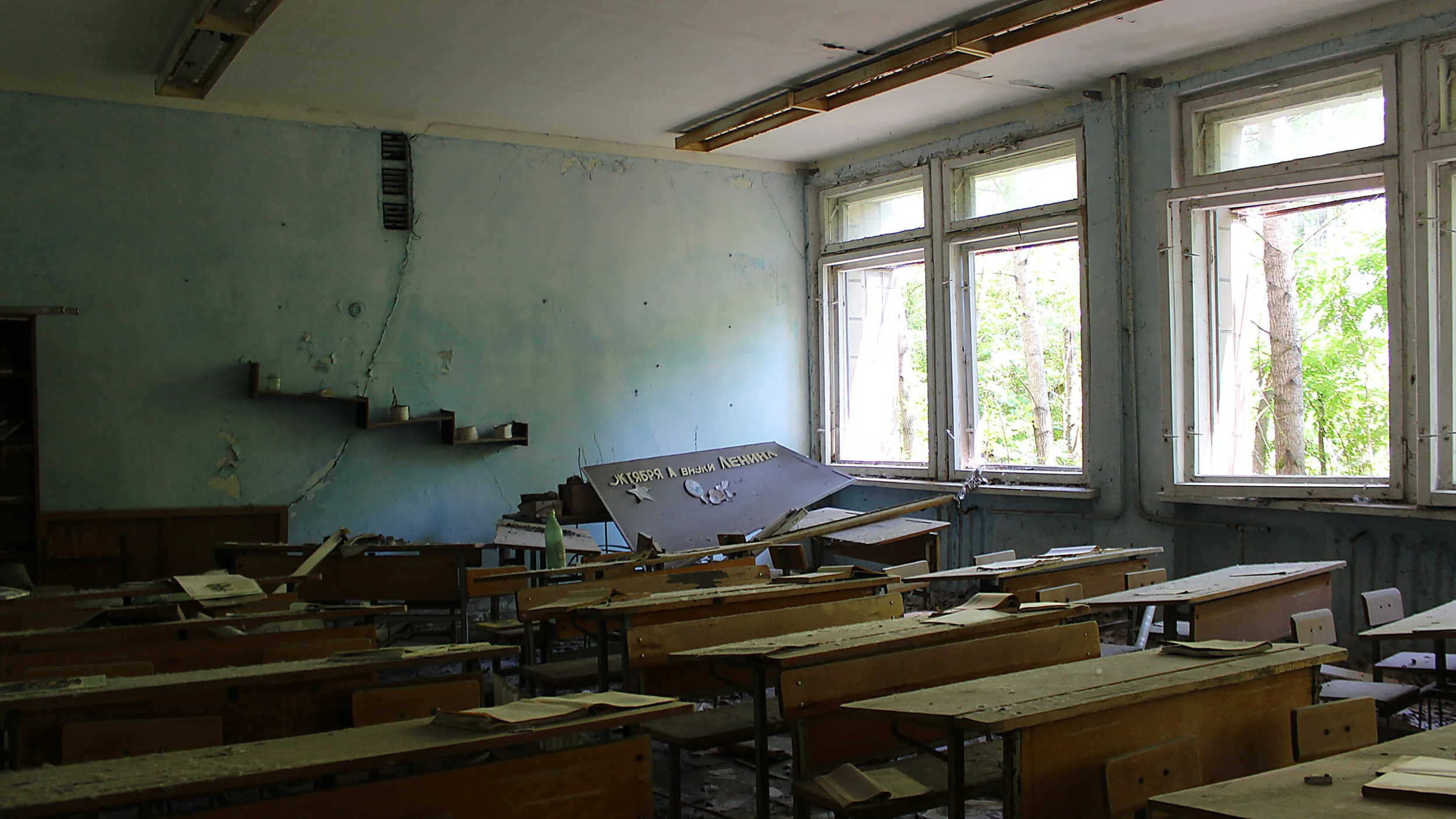 A deserted classroom in a school in Pripyat.