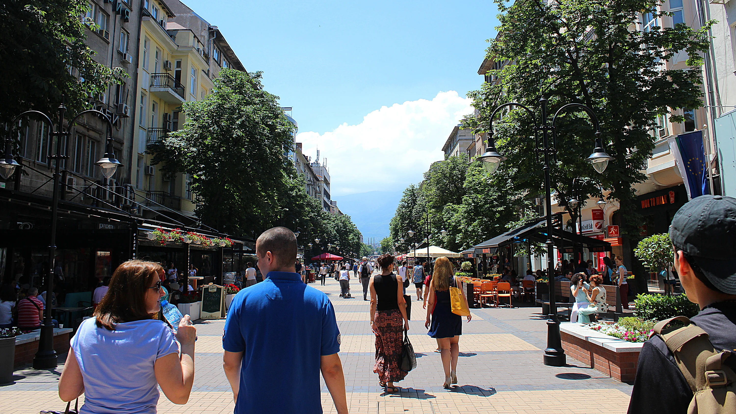 Walking boulevard in Sofia during the summer.