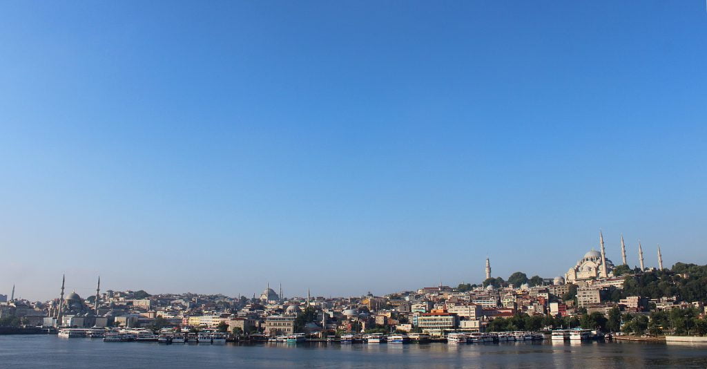 Sleepless in Istanbul. Panorama of the European side of Istanbul across the Golden Horn.