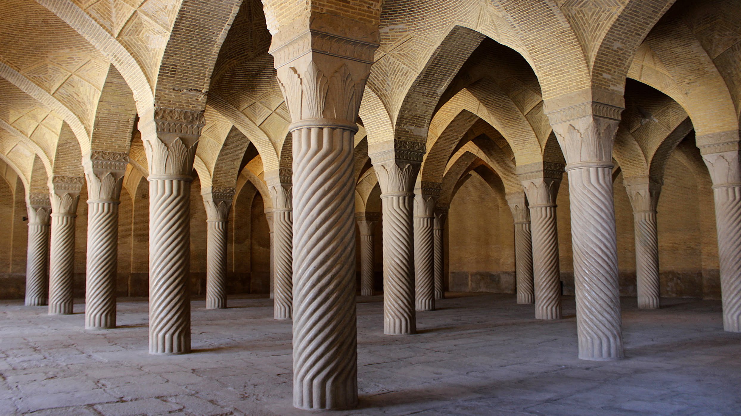 Pillars inside the Vakil Mosque in Shiraz.