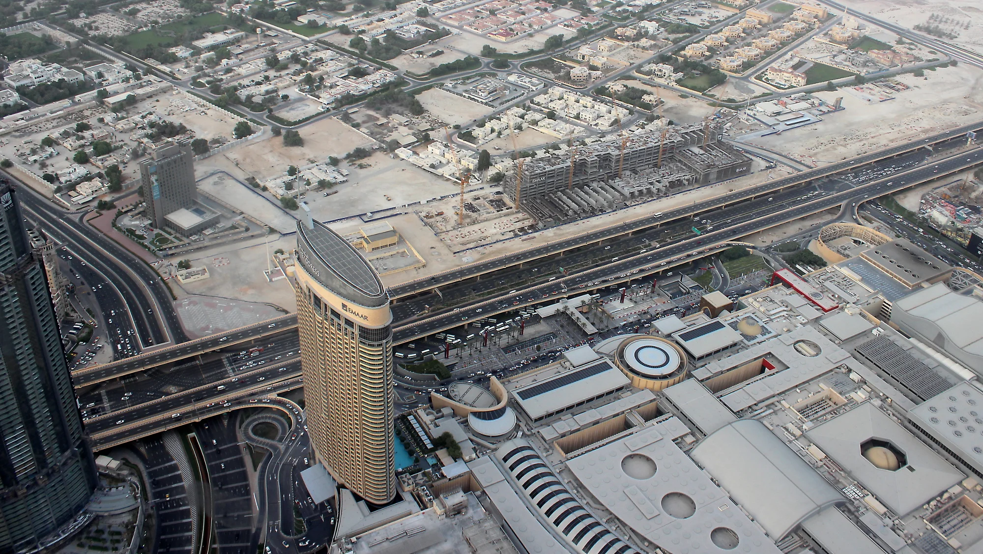A view down from Burj Khalifa 124th floor observation deck in 2016.