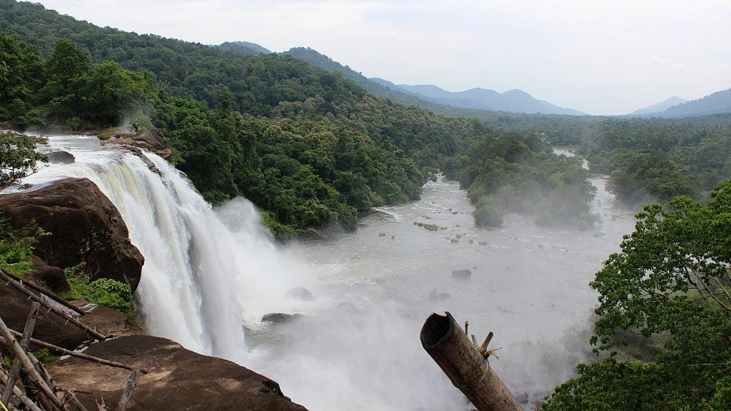 Athirappilly Falls in Kerala from the side.