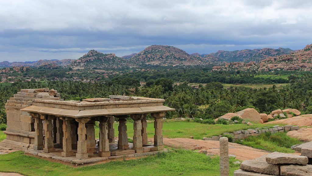 The ruins of Hampi are remnants of Vijayanagara, the capital of the historic Vijayanagara Empire. Here's a view from one hill to the nature around the town.