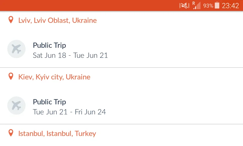 CouchSurfing public trips in the mobile application.