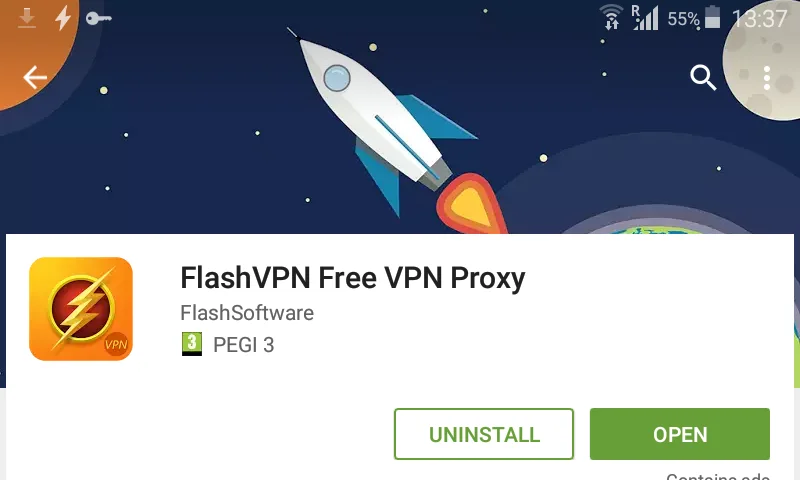 FlashVPN Free VPN Proxy in Google Play Store for Android.