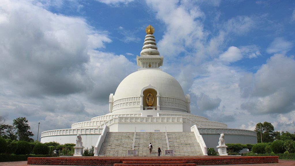 The World Peace Pagoda of Lumbini from the front.