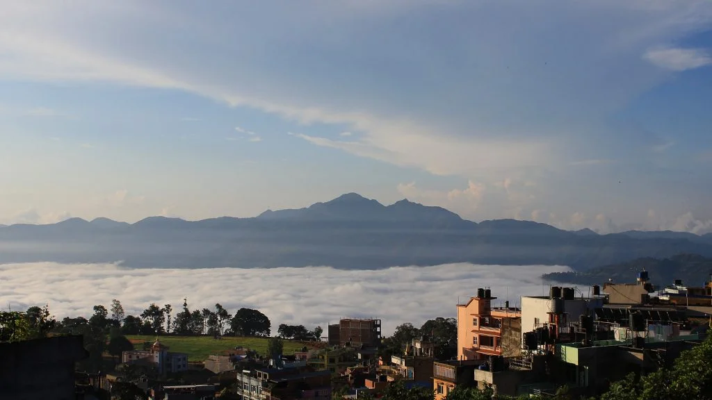 Sunrise from Tansen, Palpa. The valley below is covered with clouds, but the sky above is mostly clear. Tansen Nepal.