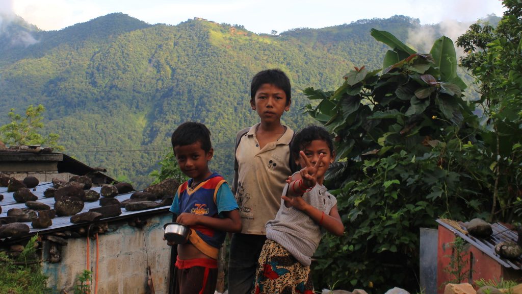 Local Nepalese children posing for the camera at Begnas Lake.