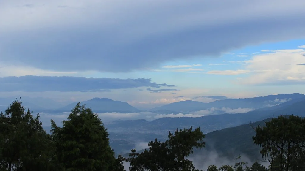 The Kathmandu valley sunset view from Hotel at the End of the Universe, Nagarkot.