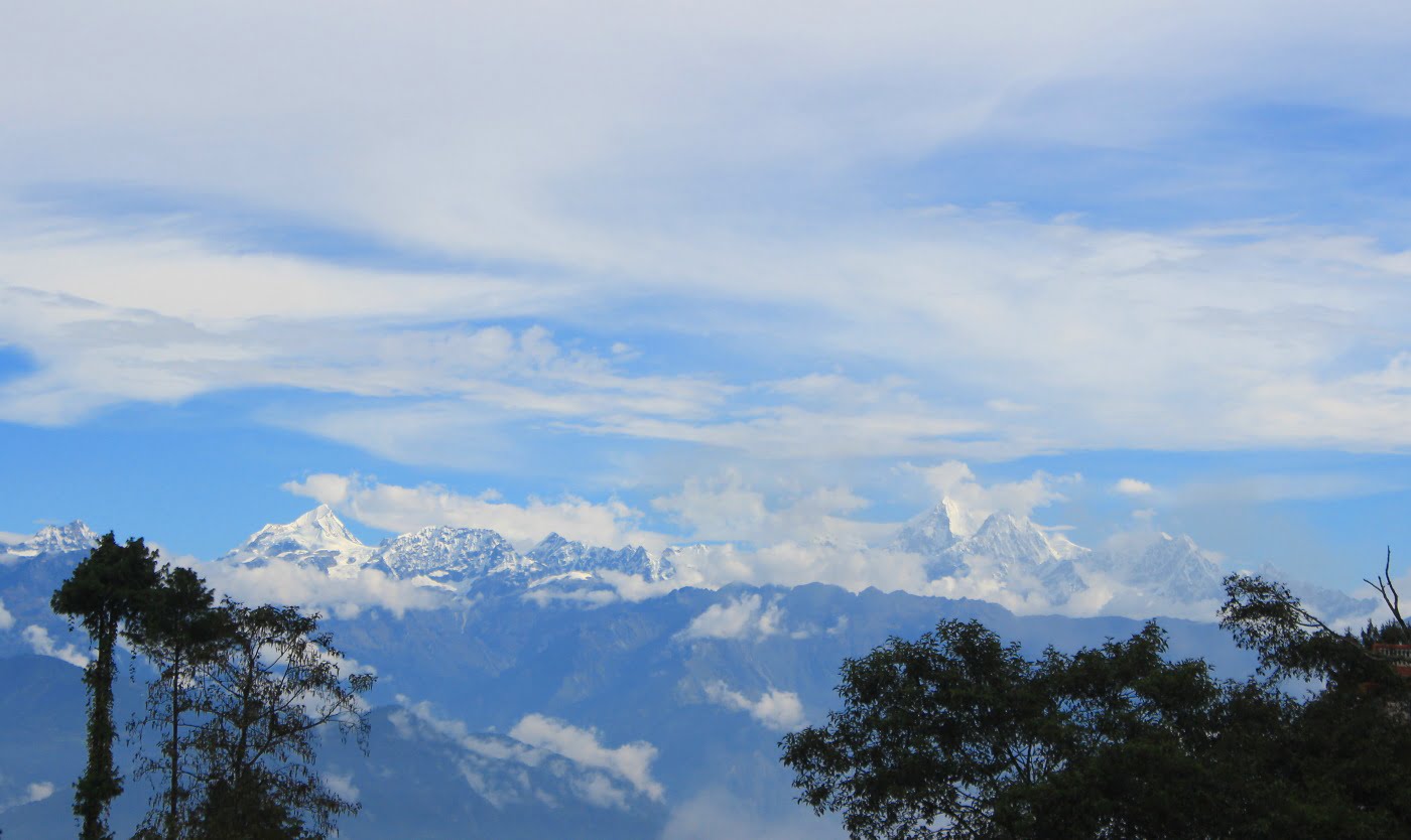 Blog on hiatus. The view of the Himalayas from Hotel at the End of the Universe, Nagarkot.