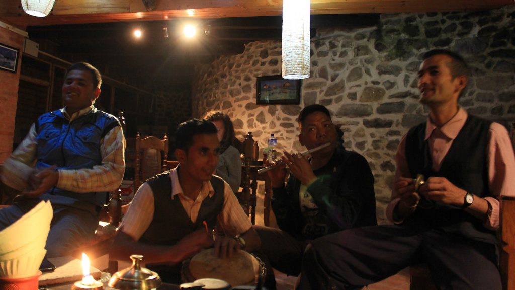 The staff of Hotel at the End of the Universe singing traditional Nepalese songs.