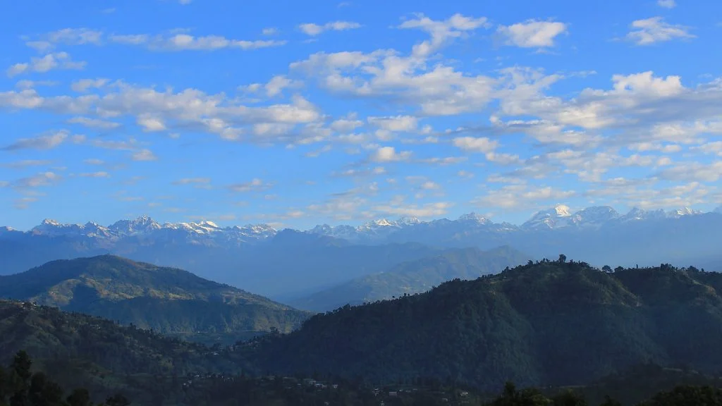 An outlook of the Himalayan range from a village between Nagarkot and Dhulikhel just after sunrise.