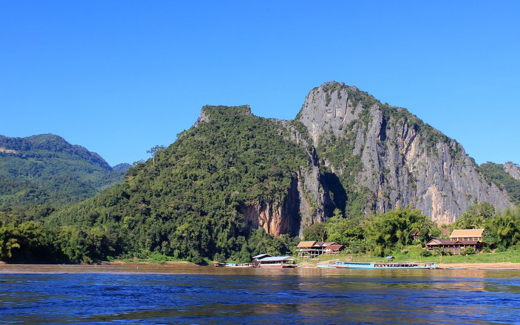 A steep hill on the coast of Mekong river. The boat ride to Luang Prabang offers some spectacular views along the Mekong river.