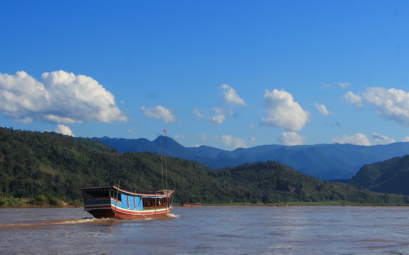 Slow boat from Luang Prabang to Huay Xai. A slow boat on the Mekong river..