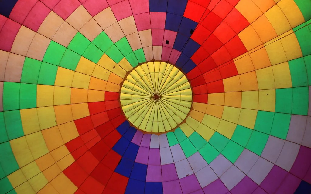 The inside of a hot air balloon from below.