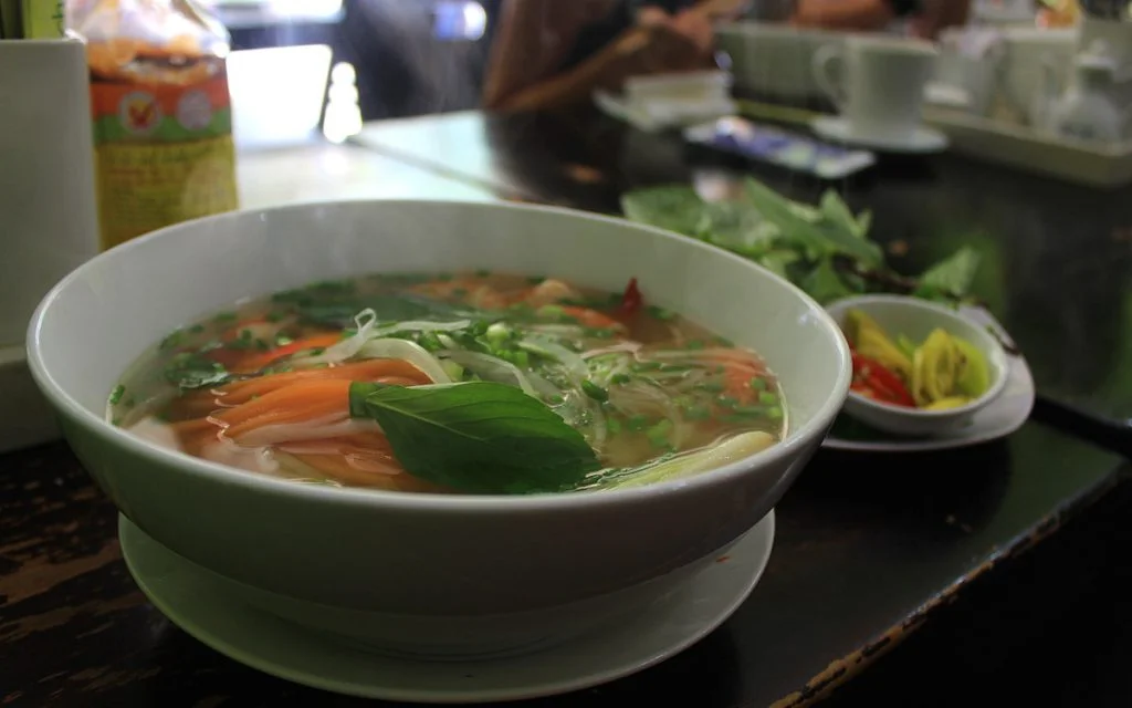 Vietnamese noodle soup Pho in a restaurant.