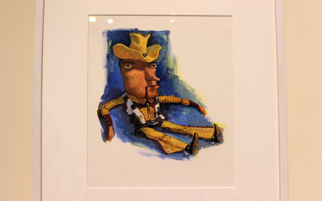 An early concept of Toy Story's Woody in the Pixar exhibition.