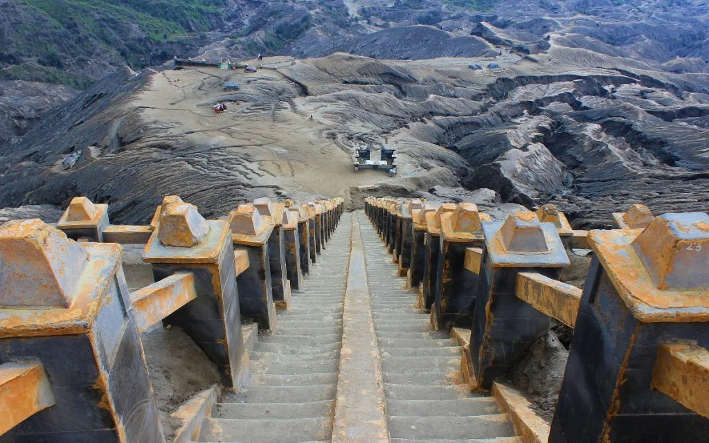 The climb up to Mount Bromo is surprisingly easy, and there's a stairway on the side of the volcano.