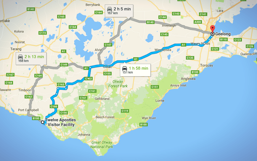 The shorter way back on a Great Ocean Road self drive from Melbourne.