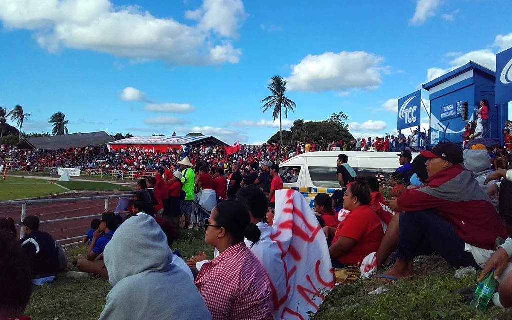 Audience in rugby stadium in Nuku'alofa.
