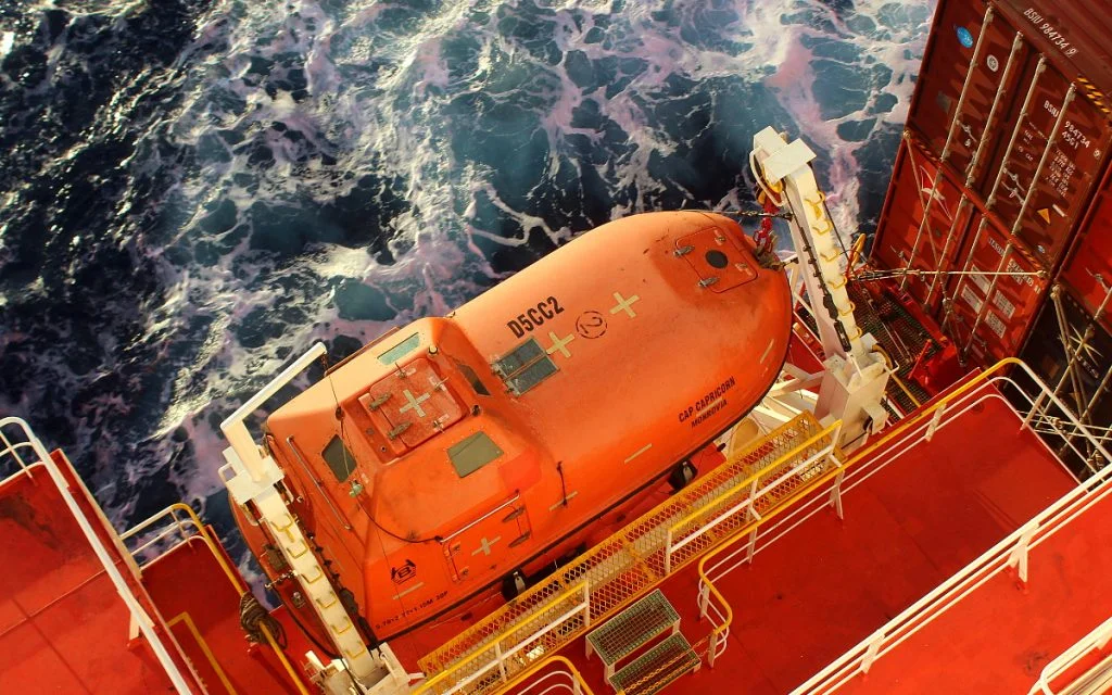 Lifeboat of a cargo ship.