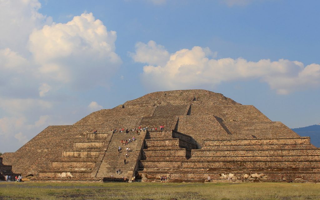 The Pyramid of the Moon at sunset. Day trip to Teotihuacan from Mexico City.