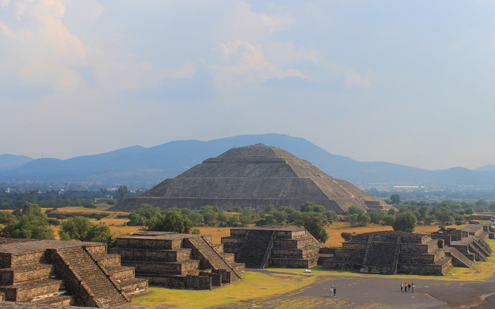 The Pyramid of the Sun seen from the Pyramid of the Moon in Teotihuacán, Mexico.
