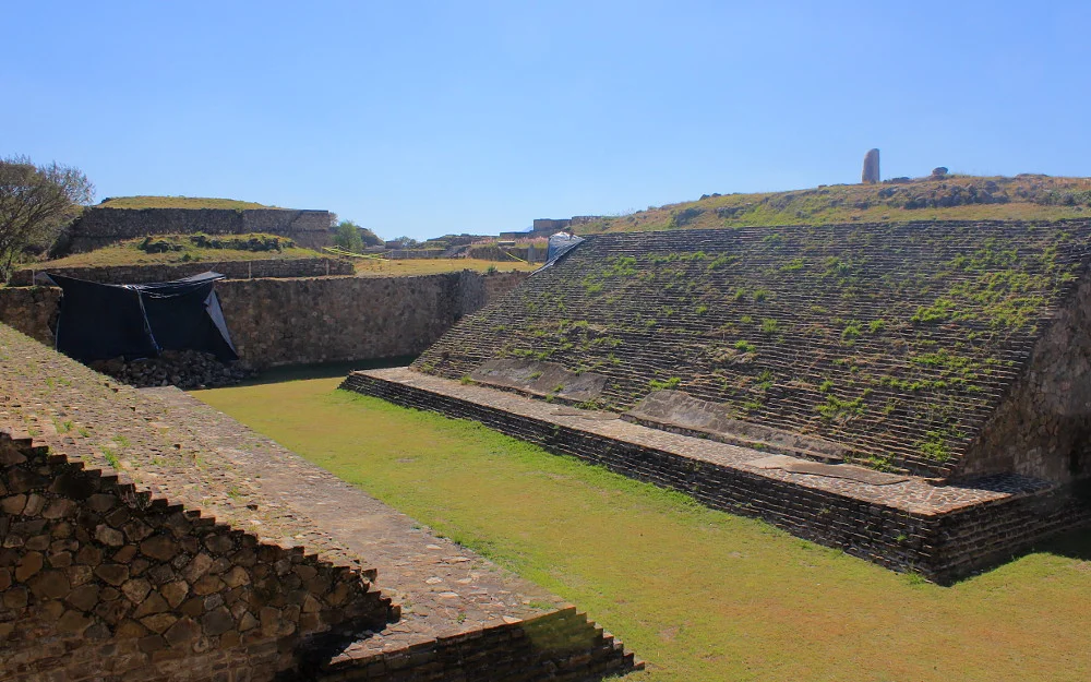 Mesoamerican ball game court at the ruins of Monte Alban, Mexico