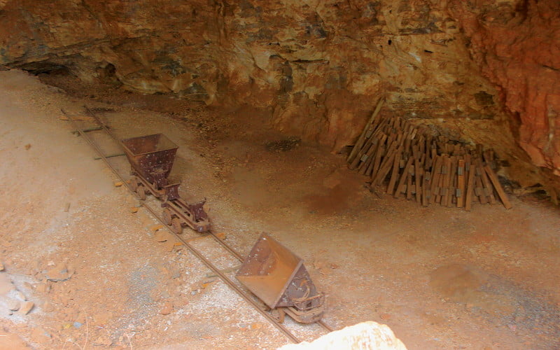 Visitng Makapan's Caves. Limestone mining cart in the caves near Mokopane, Limpopo, South Africa