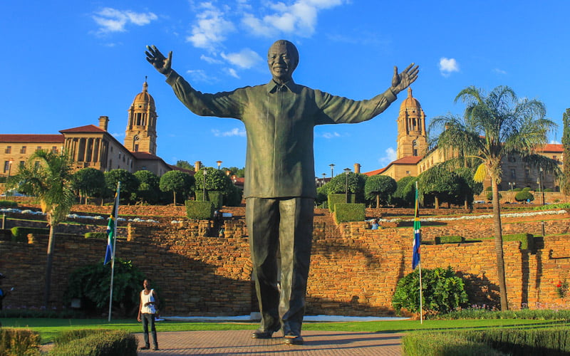 The statue of Nelson Mandela at Union Square, Pretoria during sunset.