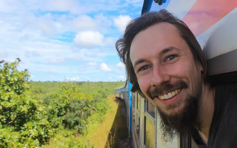 Train window selfie from the TAZARA train from Kapiri Mposhi to Dar es Salaam.