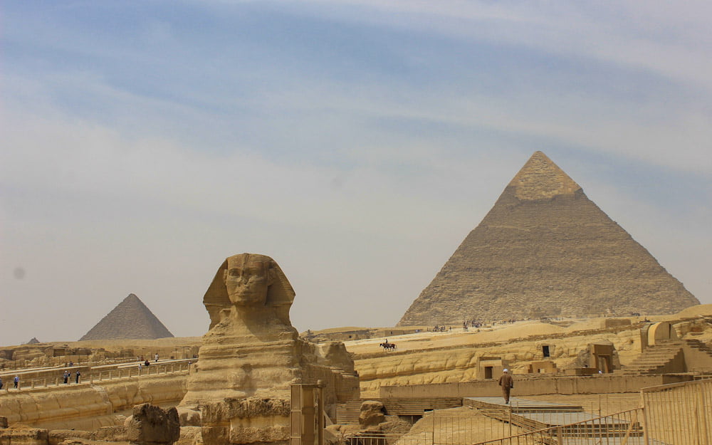 Visiting Cairo in 2018. The Sphinx and the pyramids of Giza in Cairo.