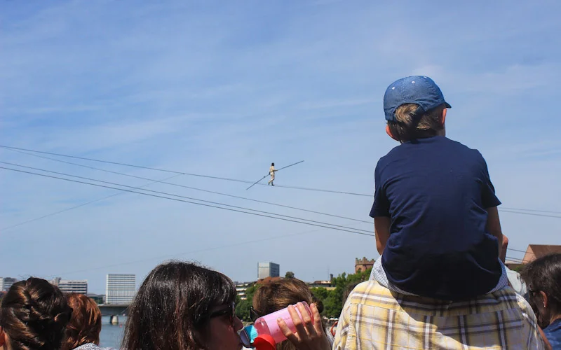 High-wire artist Laurence Tremblay-Vu performing in Basel, Switzerland.