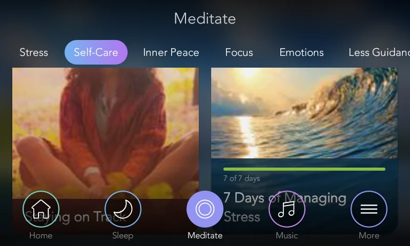 Calm meditation app review. App navigation system.