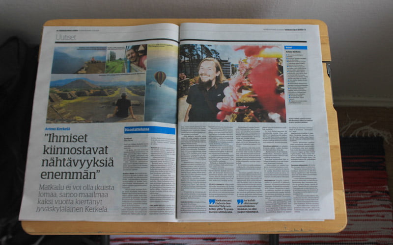 Keskisuomalainen newspaper interview about my 2-year trip around the world.