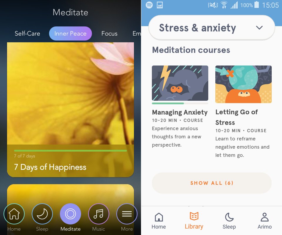 Navigating the menus of Headspace and Calm.