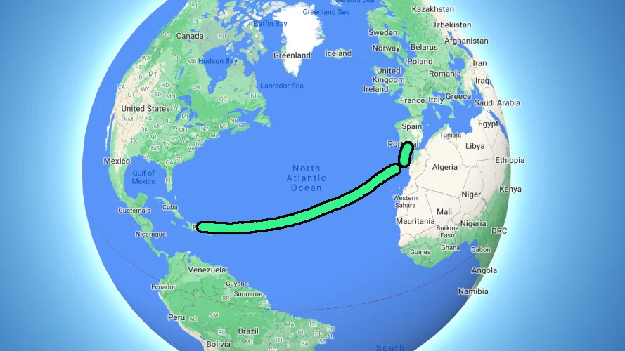 Sailboat route across the Atlantic