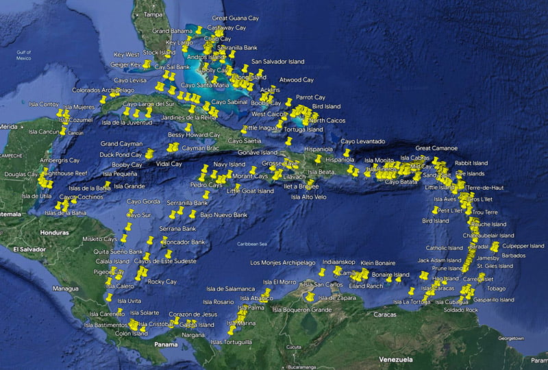 How many island in the Caribean? Islands of Caribbean on a map
