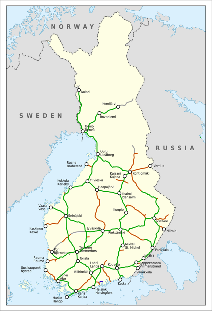 Railroad network map Finland