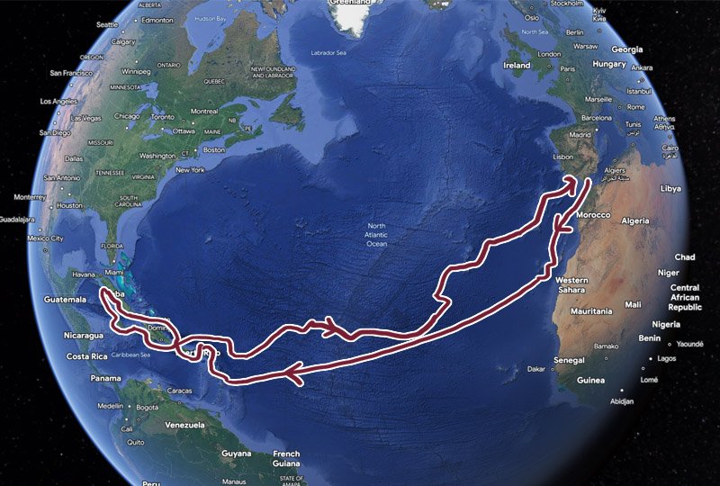 How long did it take Columbus to get to America the second time?