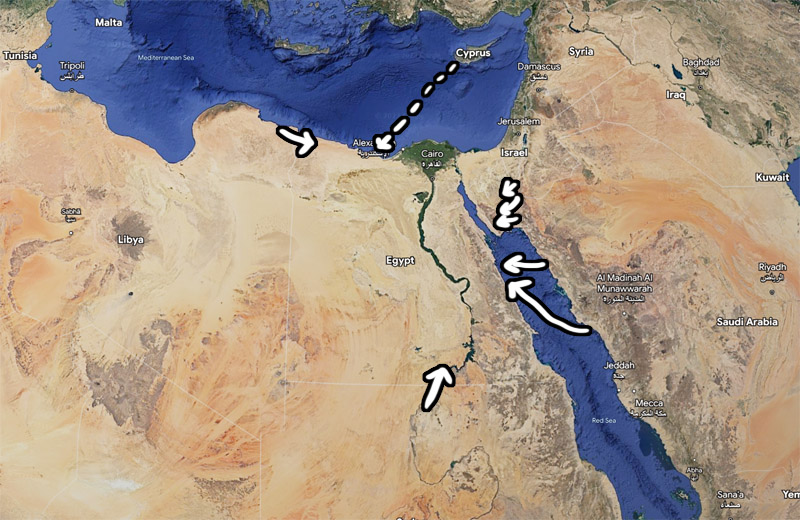How to get to Egypt without flying routes