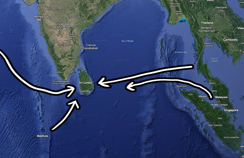Overseas routes to Sri Lanka