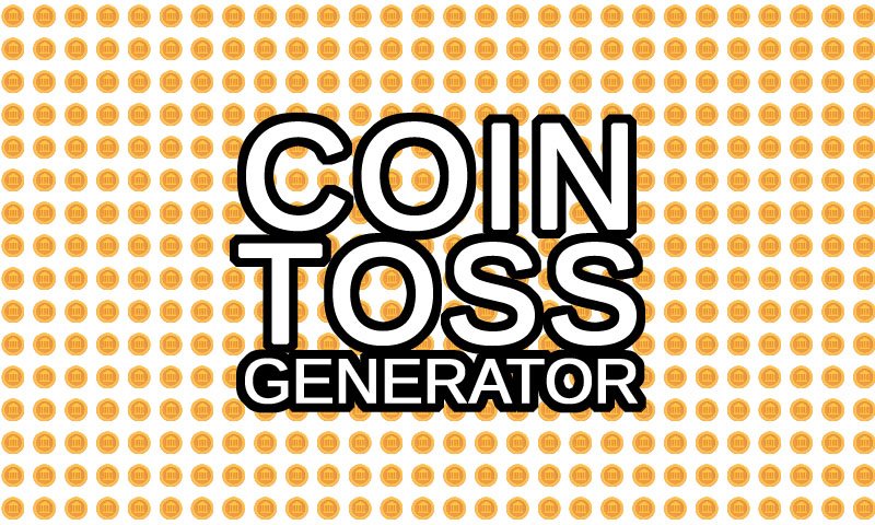 Coin toss generator text with coin emoji in the background of the coin flip simulator's cover