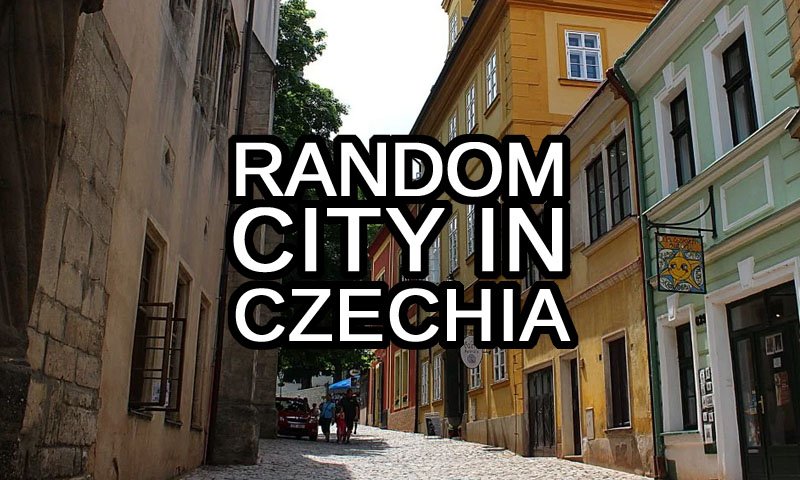 Randon city in Czechia Czech Republic text with an alleyway in the town of Kutna Hora in the background