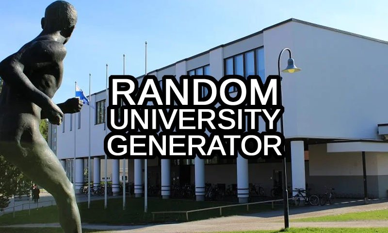 Random university generator text with a random university in the background, global and American universities