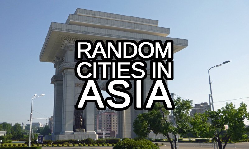 Random Cities in Asian countries text with a random Asian town in the background