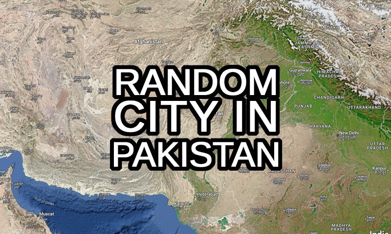 Random City in Pakistan text with a map of Pakistan in the background